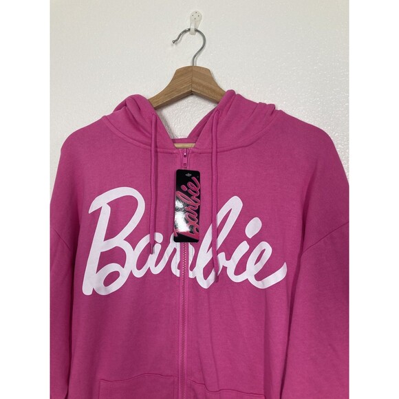 Barbie Hoodie Womens Large Zip Up Star Graphic Sweatshirt Hooded Jacket NWT pink - Picture 4 of 16